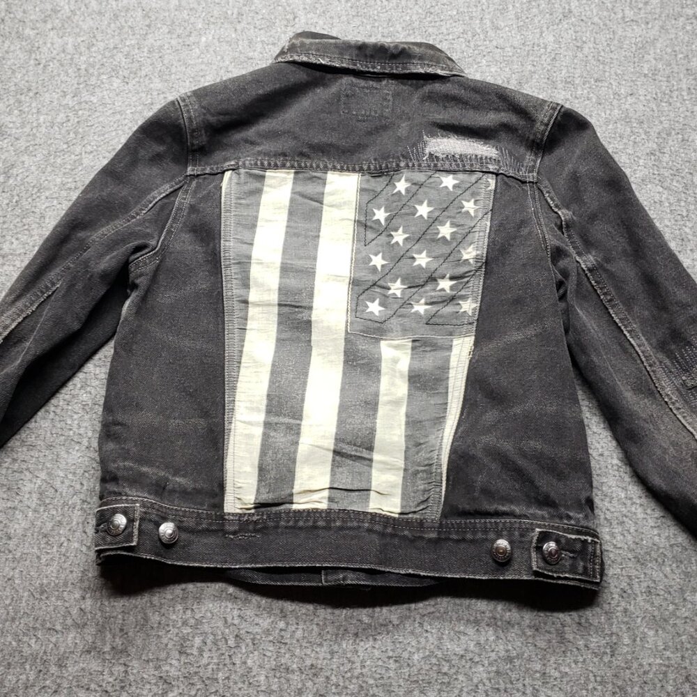 Polo Ralph Lauren Denim Supply Black Jean Jacket USA Flag Patch Vtg Women's XS